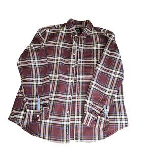 American Eagle Men's Burgundy plaid Christmas button up shirt XL
